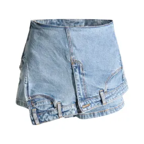 Denim Solid Shorts Skirts For Women High Waist Patchwork Irregular Hem Streetwear Short Pants Female Clothing