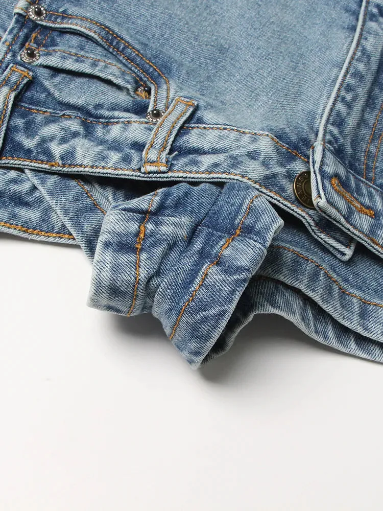 Denim Solid Shorts Skirts For Women High Waist Patchwork Irregular Hem Streetwear Short Pants Female Clothing
