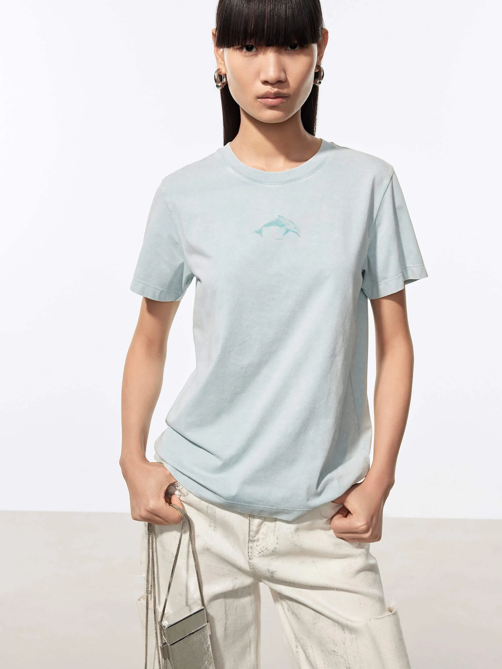 Dolphin Print Crewneck T-shirt