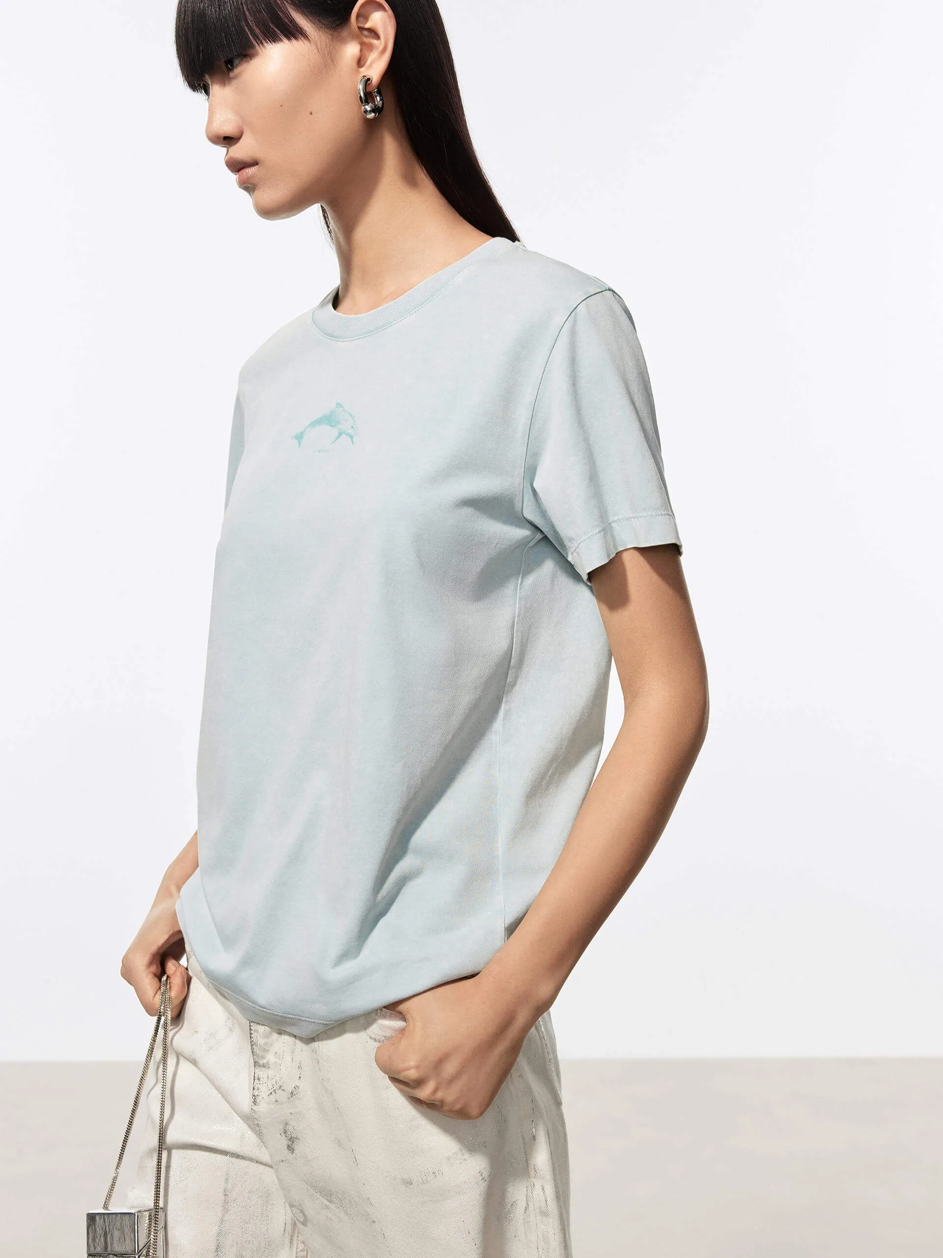 Dolphin Print Crewneck T-shirt