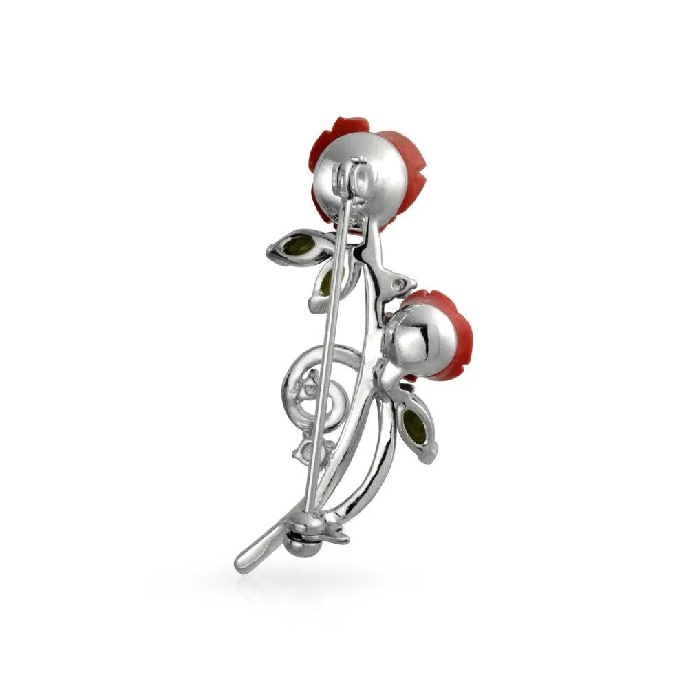 Elegant Floral Bouquet Flower Red Roses CZ Flower Brooch Lapel Pin