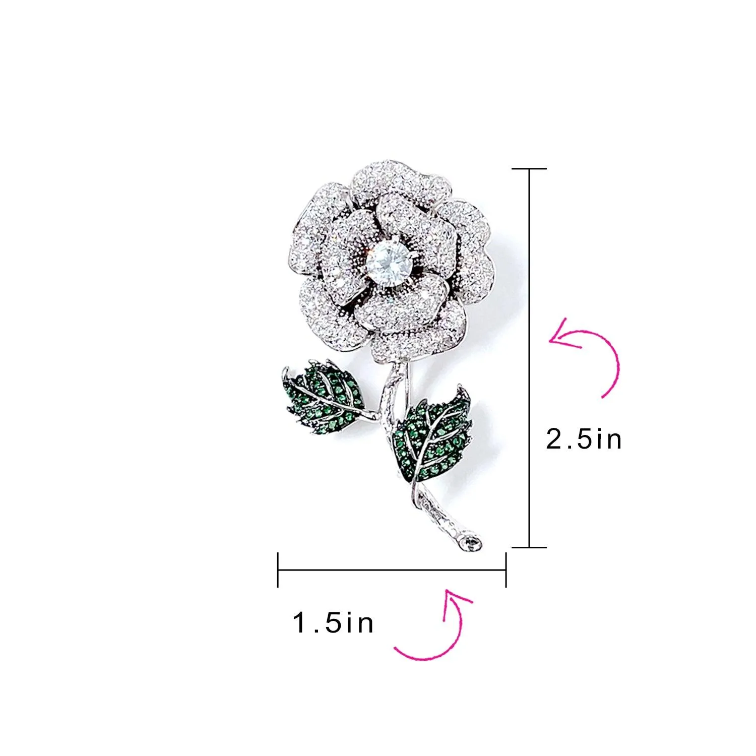 Elegant Floral Bouquet Flower Red Roses CZ Flower Brooch Lapel Pin