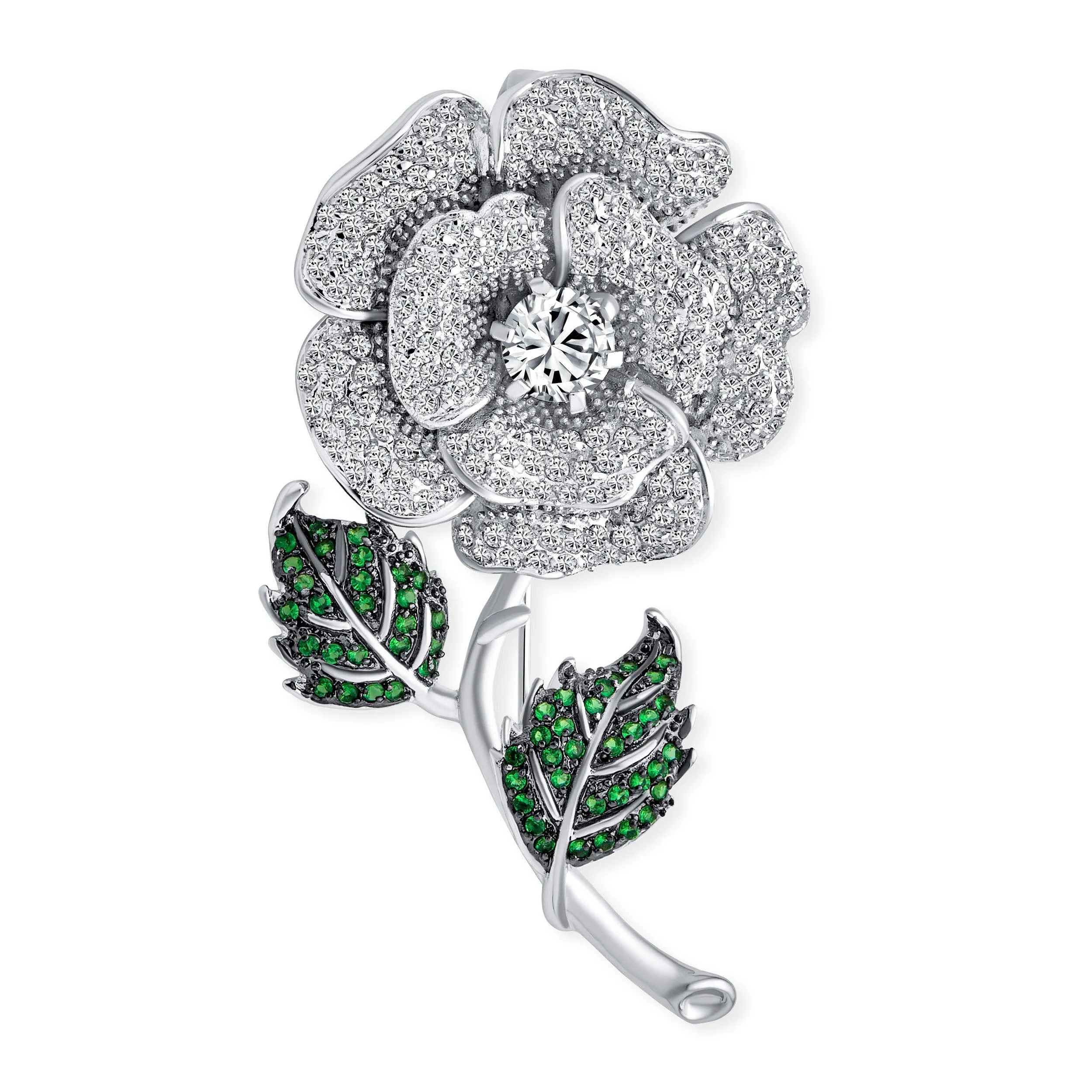 Elegant Floral Bouquet Flower Red Roses CZ Flower Brooch Lapel Pin