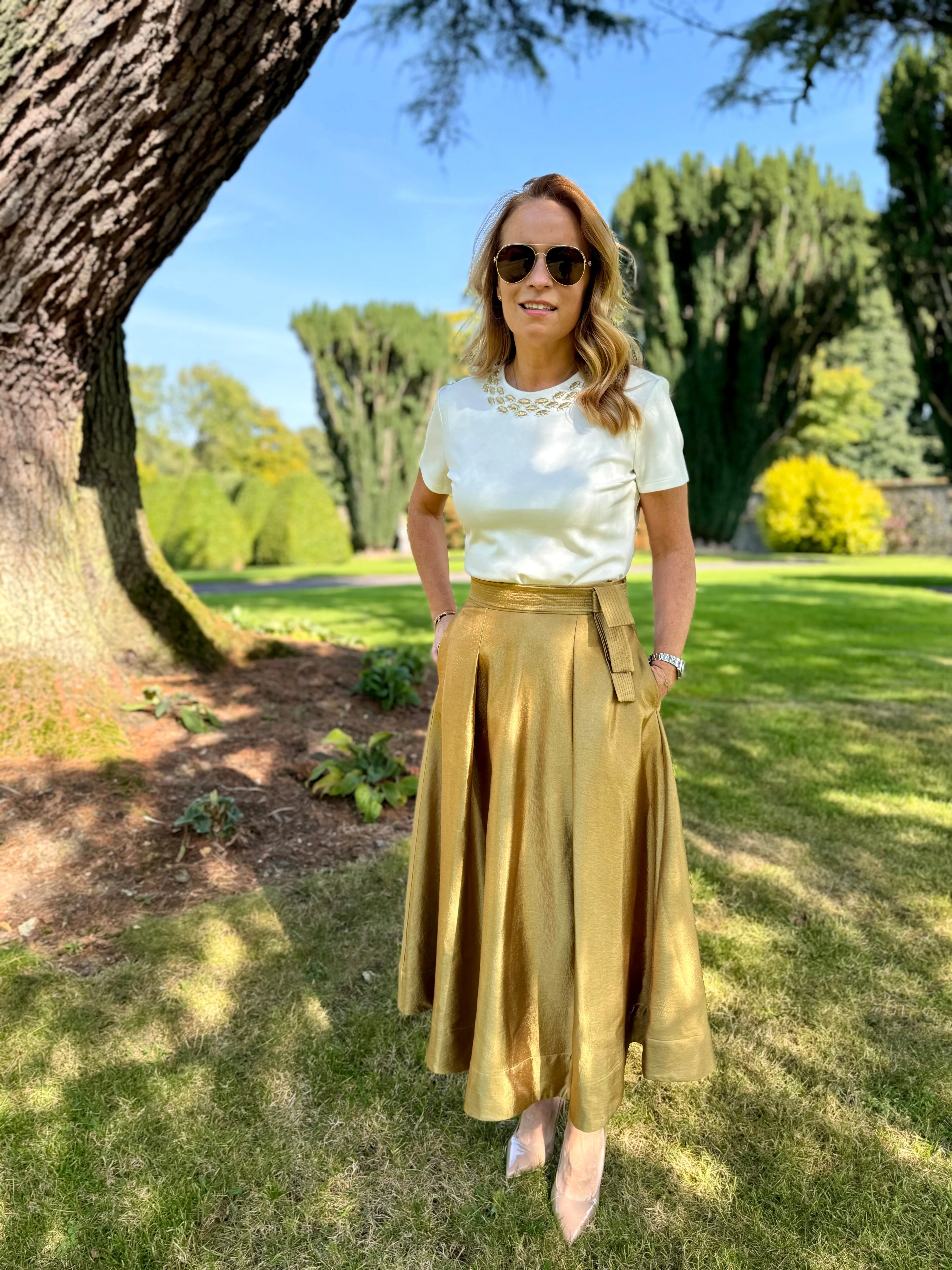 Exquise Arya Gold A-line Midi Skirt