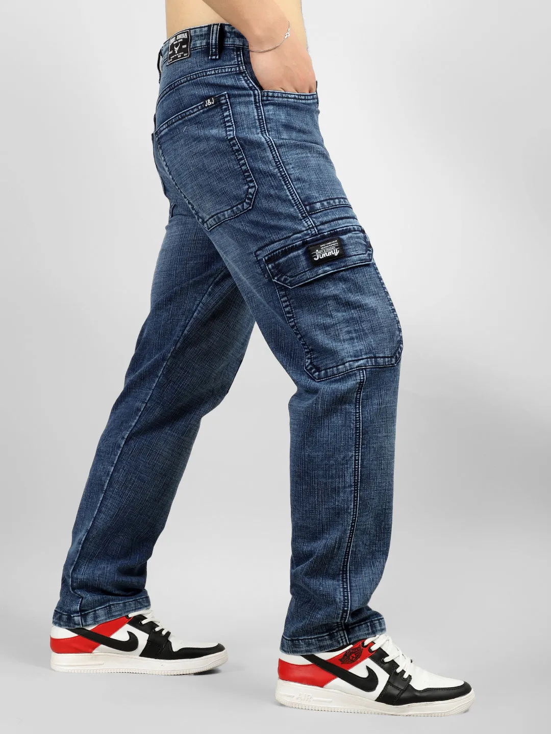 Fighter Blue Baggy Fit Denim Cargo
