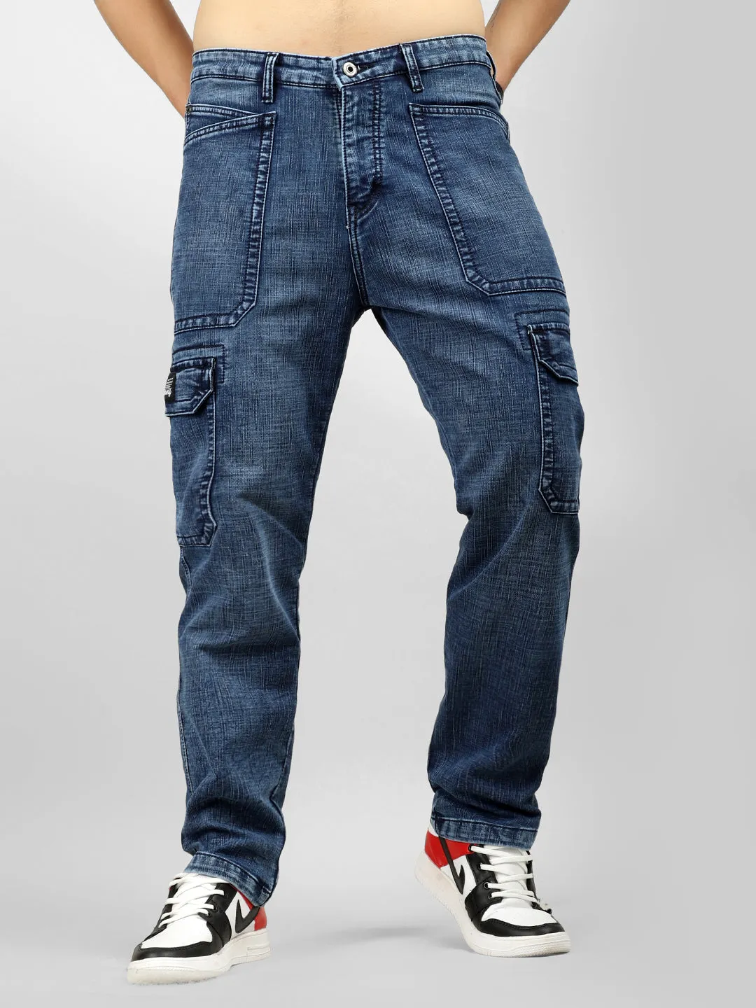 Fighter Blue Baggy Fit Denim Cargo