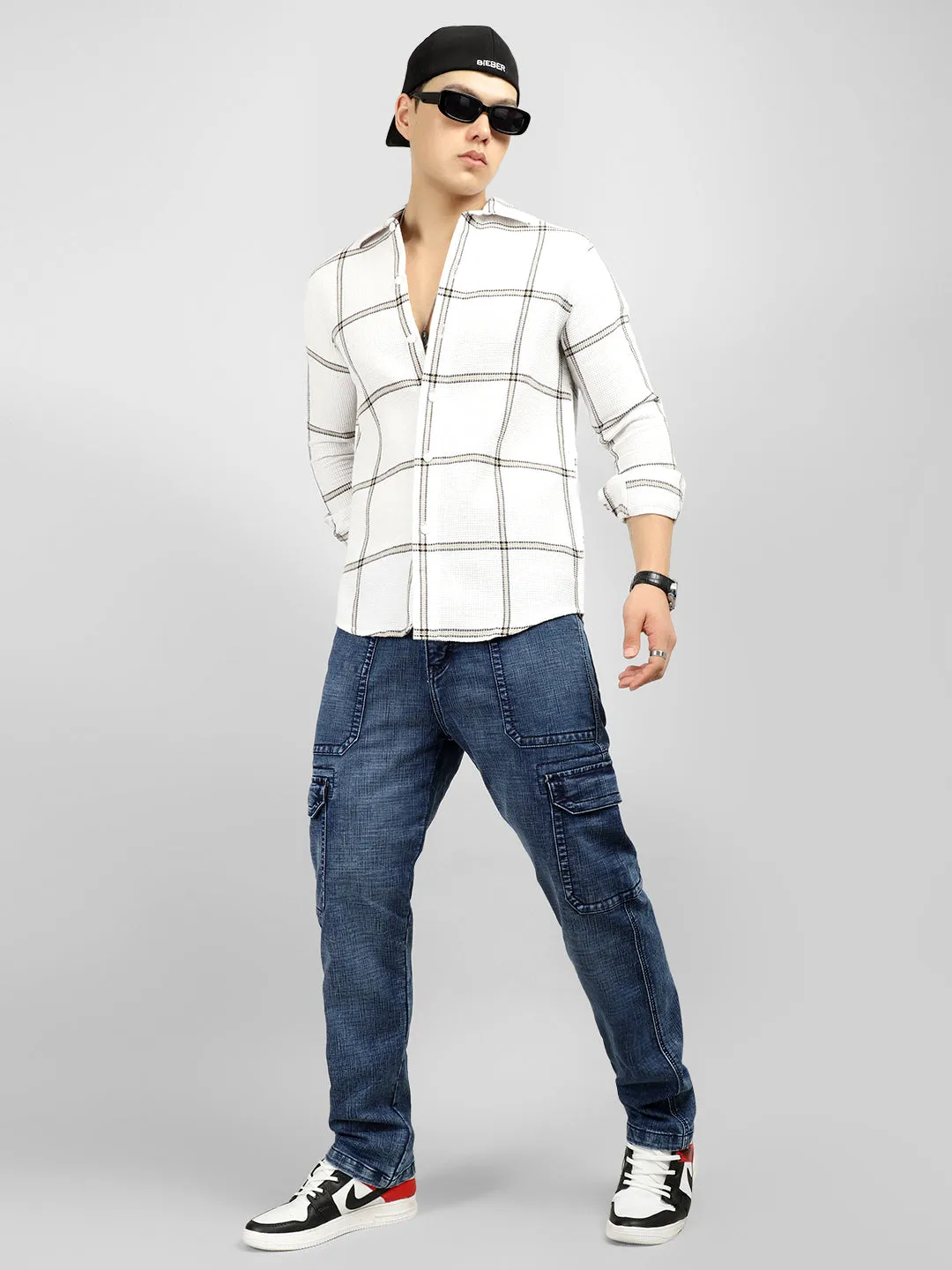 Fighter Blue Baggy Fit Denim Cargo