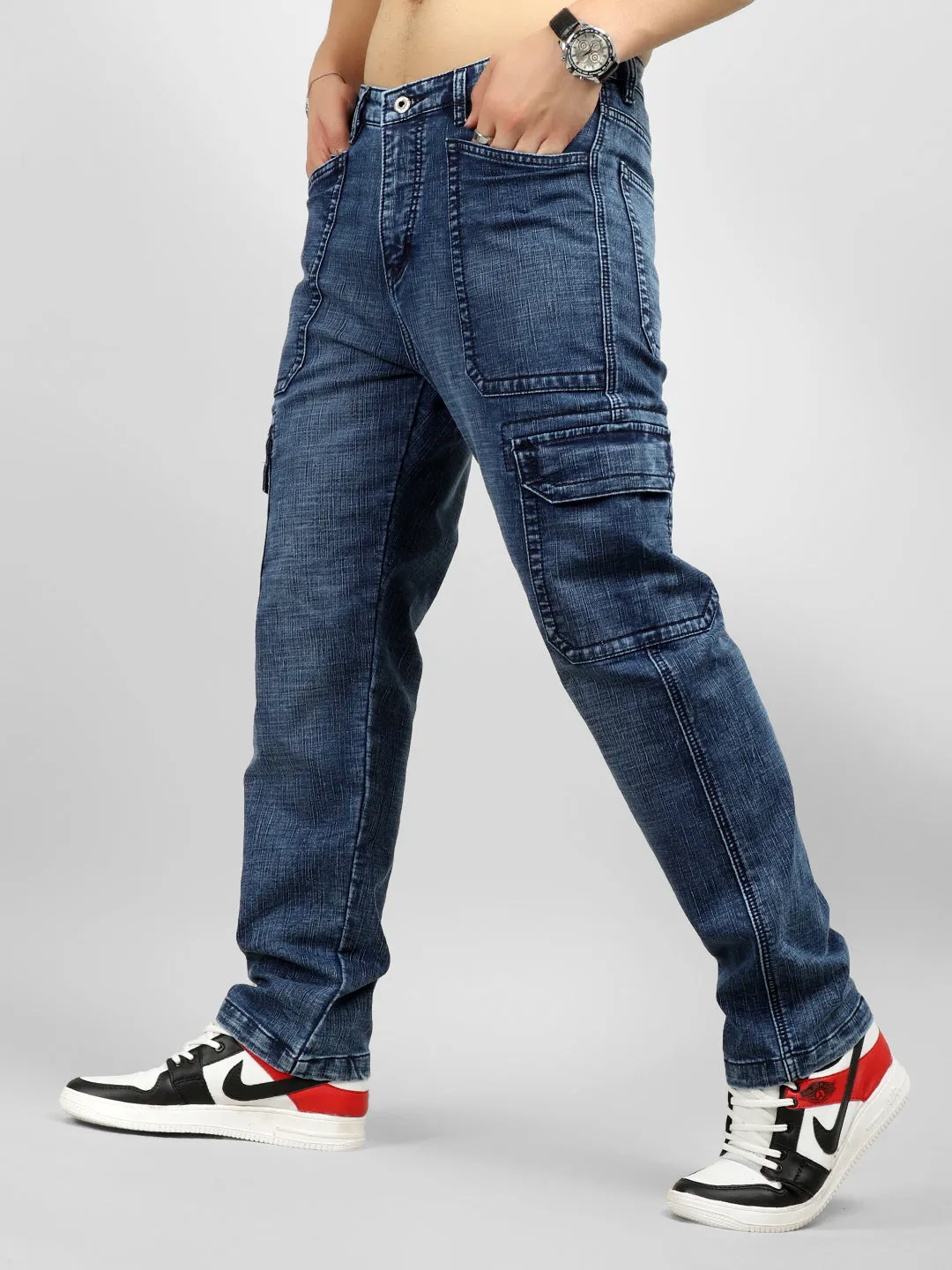 Fighter Blue Baggy Fit Denim Cargo