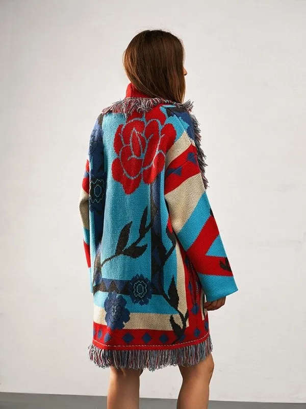 Fuzzy floral sweater cardigan kimono