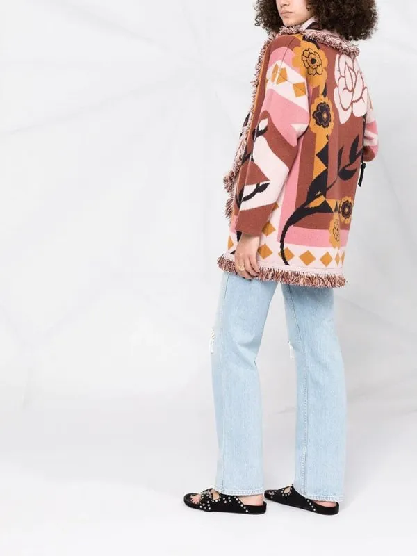 Fuzzy floral sweater cardigan kimono