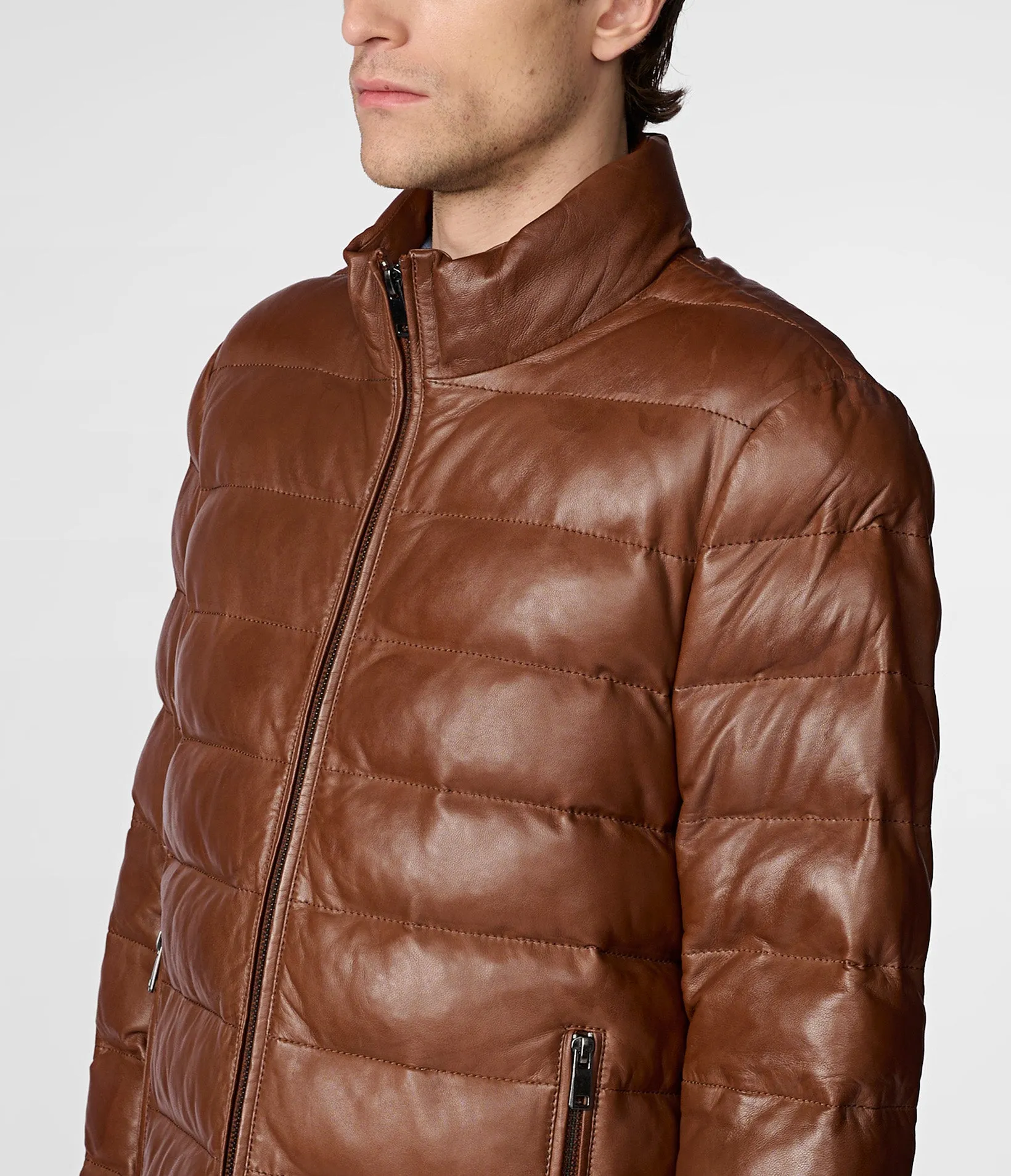 Glenn Distressed Leather Puffer Jacket