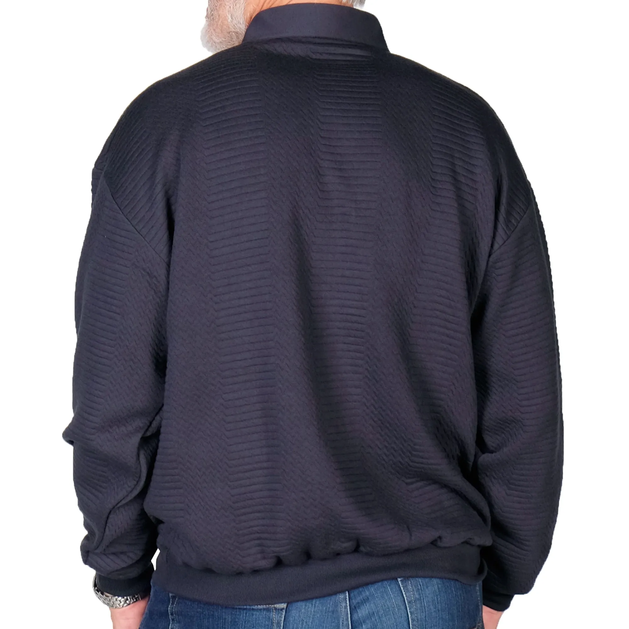 LD Sport Solid Textured Long Sleeve Banded Bottom Shirt - 6094-950 - Navy - Big and Tall