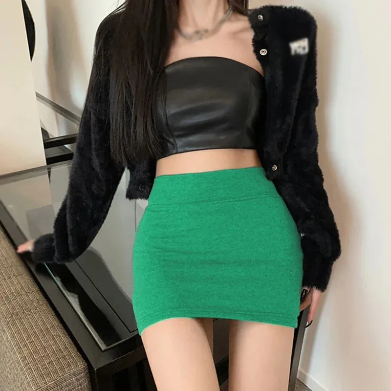 LVSANW Women Solid High Waist Skirt Versatile Elastic Hip Wrap Skirt  A-line Elegant Mini Skirt Slim All-match Chic Simple Short Skirt