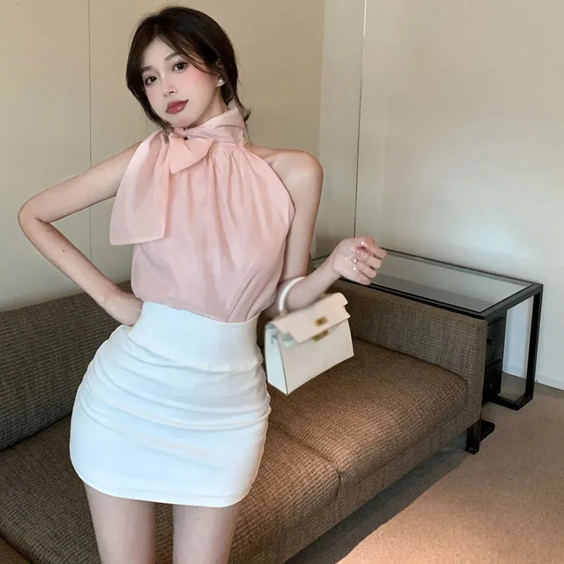LVSANW Women Solid High Waist Skirt Versatile Elastic Hip Wrap Skirt  A-line Elegant Mini Skirt Slim All-match Chic Simple Short Skirt
