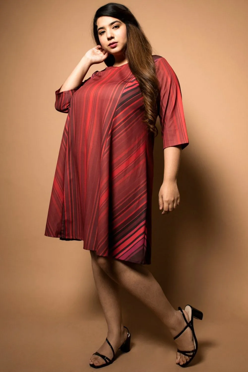 Maroon Stripes Fit Flare Dress