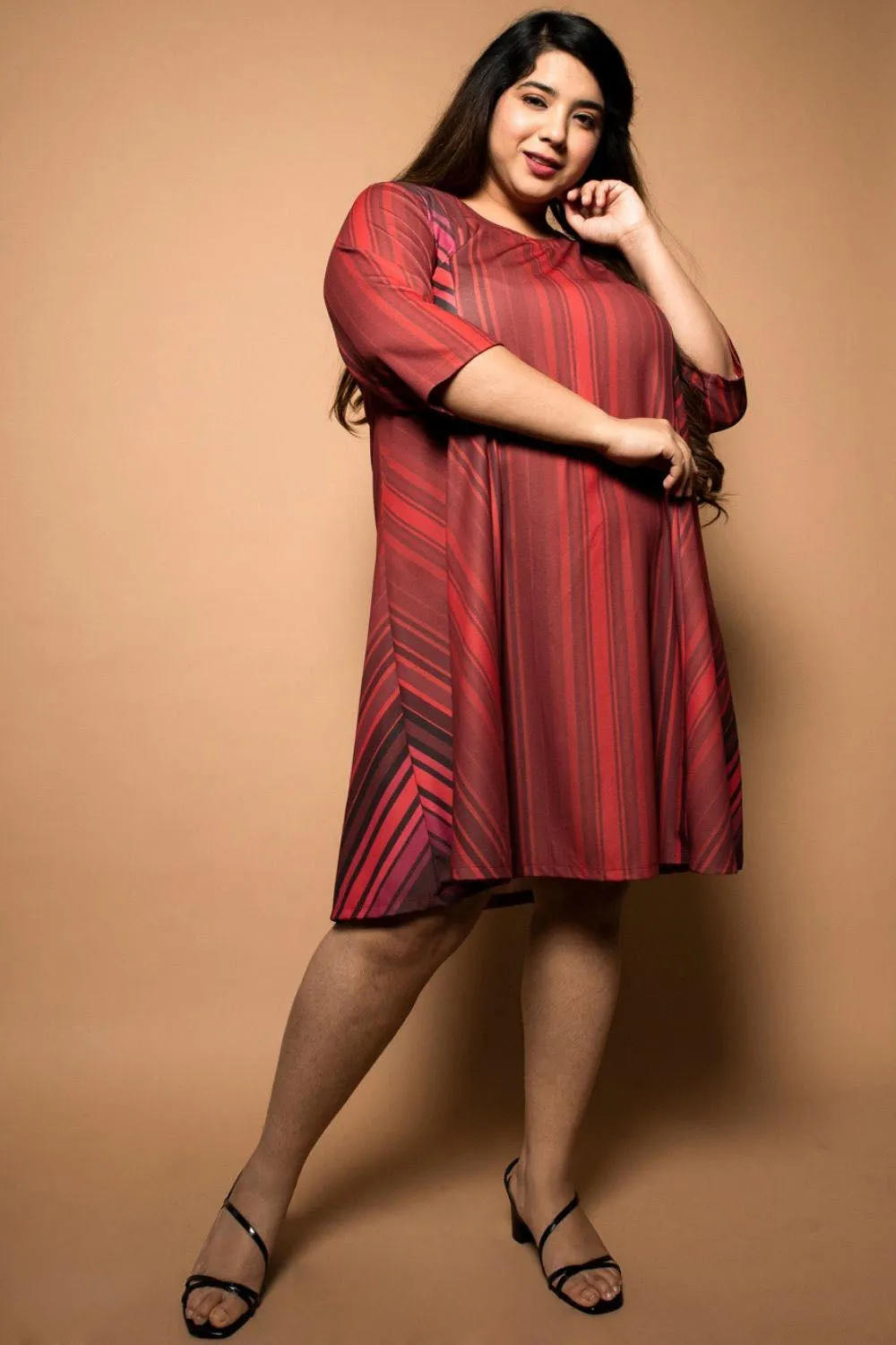 Maroon Stripes Fit Flare Dress