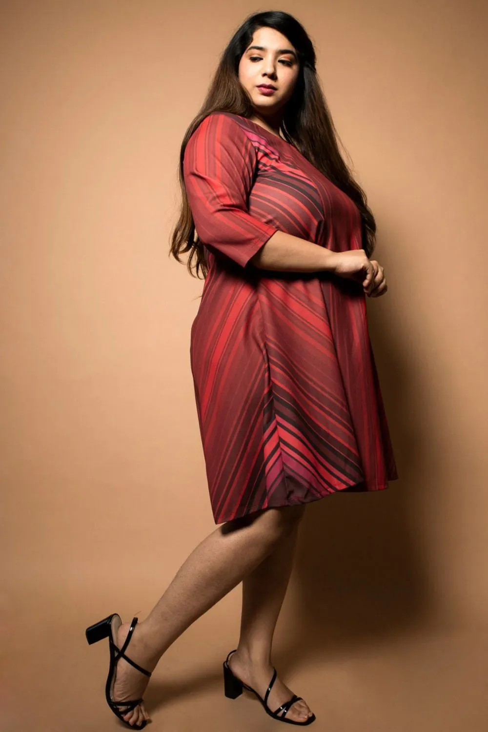 Maroon Stripes Fit Flare Dress