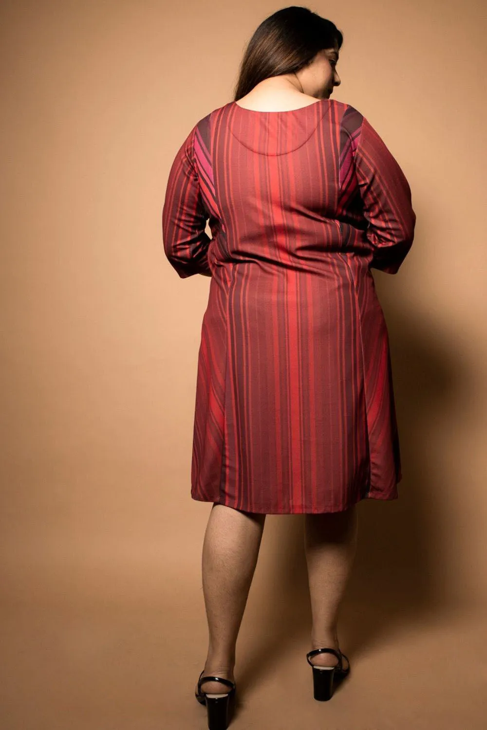 Maroon Stripes Fit Flare Dress