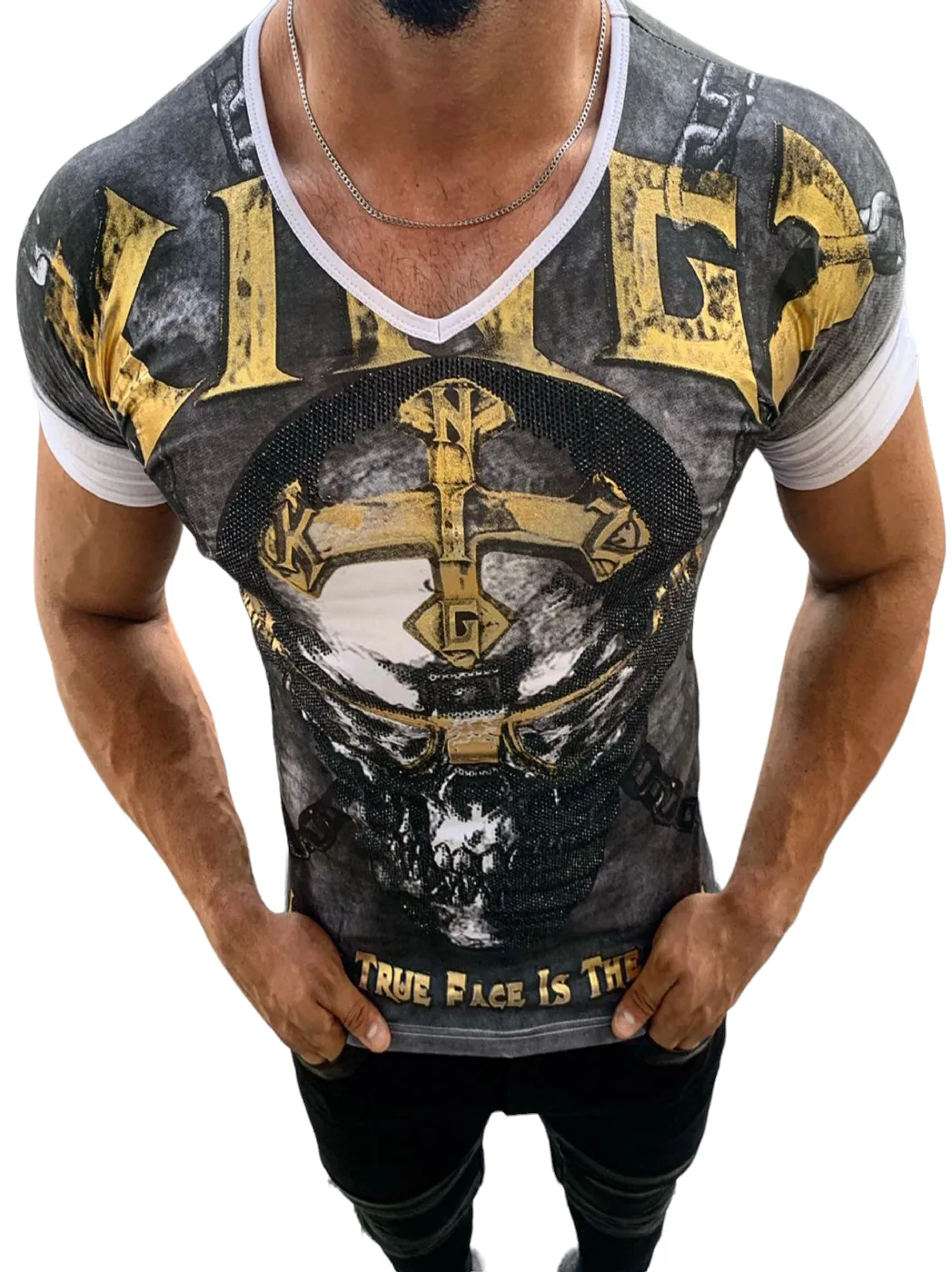 Men’s Rhein stone studded T-shirt #4005 KINGZ