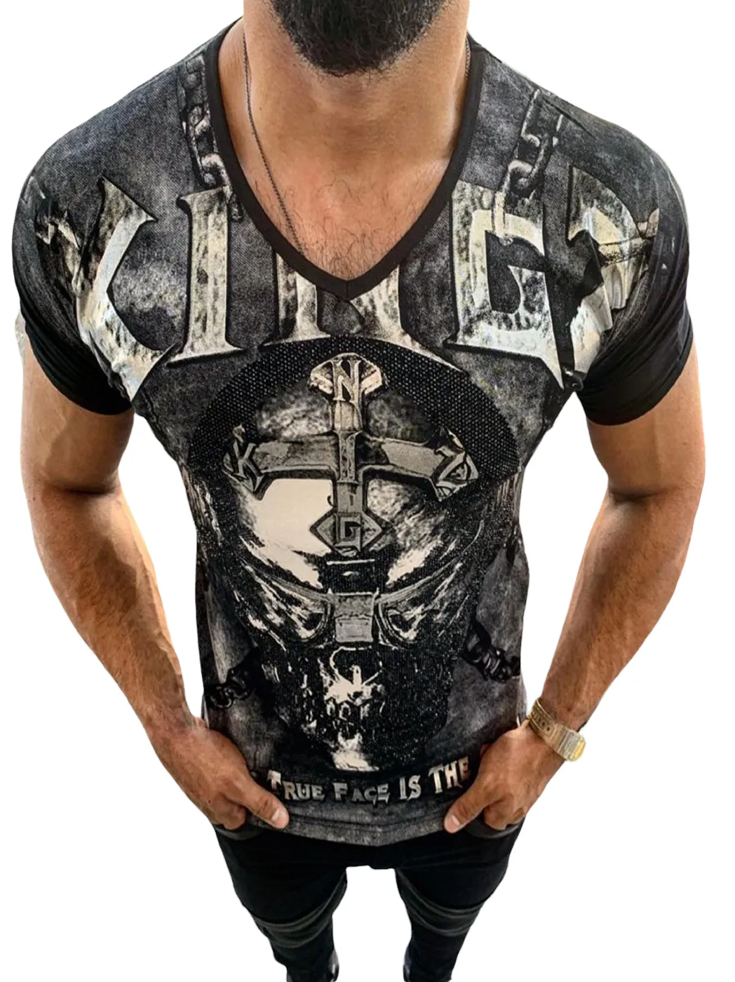 Men’s Rhein stone studded T-shirt #4005 KINGZ