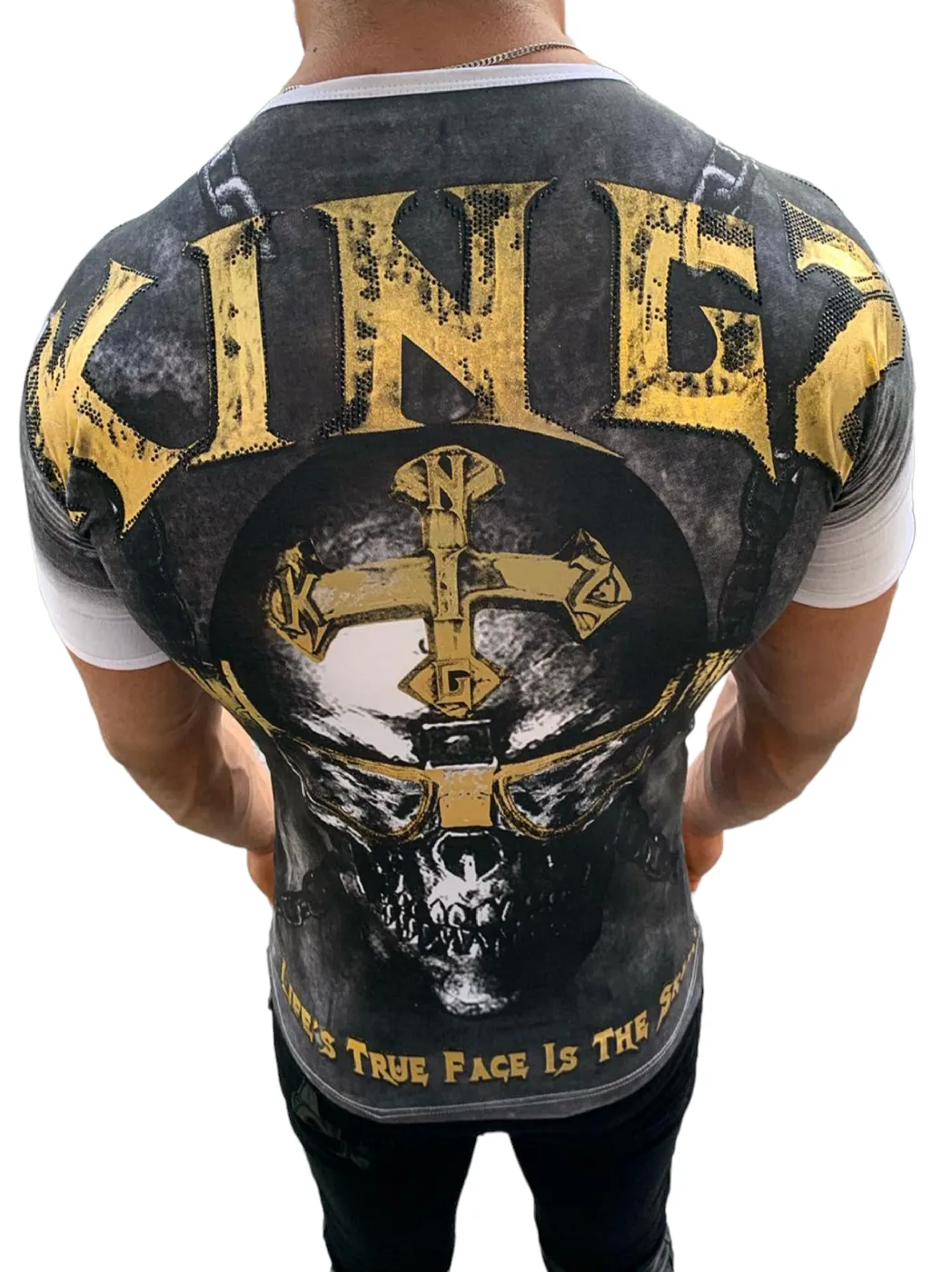 Men’s Rhein stone studded T-shirt #4005 KINGZ