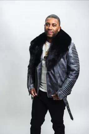 Men's Trey Biker Leather Full Fox Fur Collar [Space Gray]