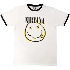 Nirvana "Double Smiley Face" White Ringer T shirt