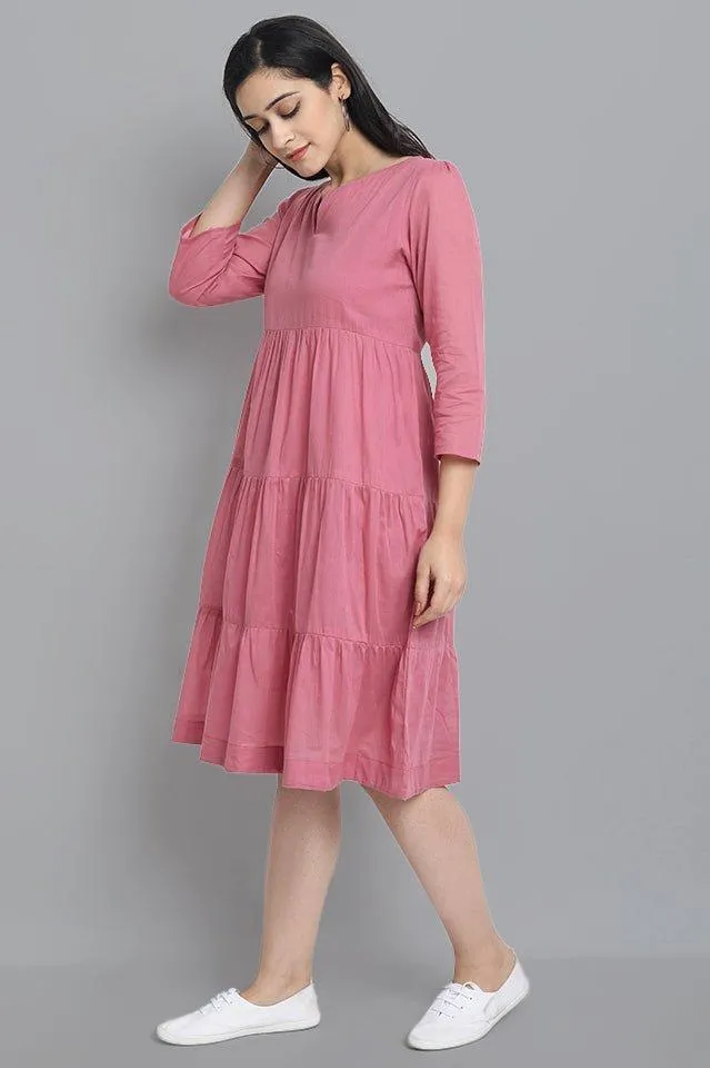 Pink Mul Cotton Graduated Short Dress