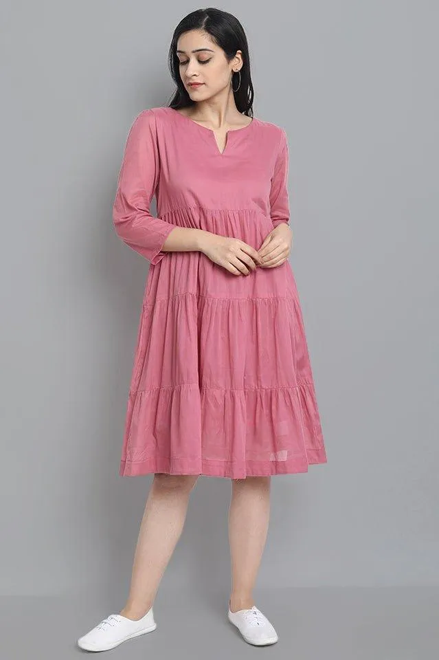 Pink Mul Cotton Graduated Short Dress