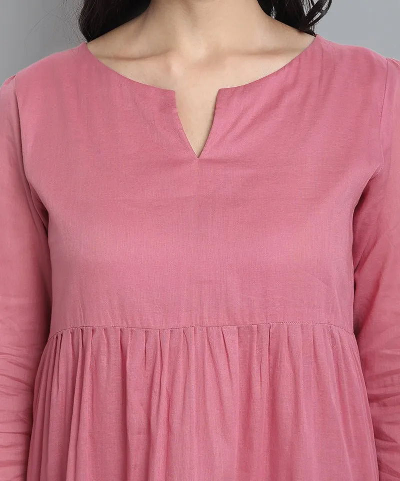 Pink Mul Cotton Graduated Short Dress