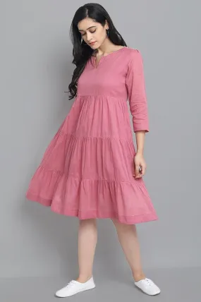 Pink Mul Cotton Graduated Short Dress