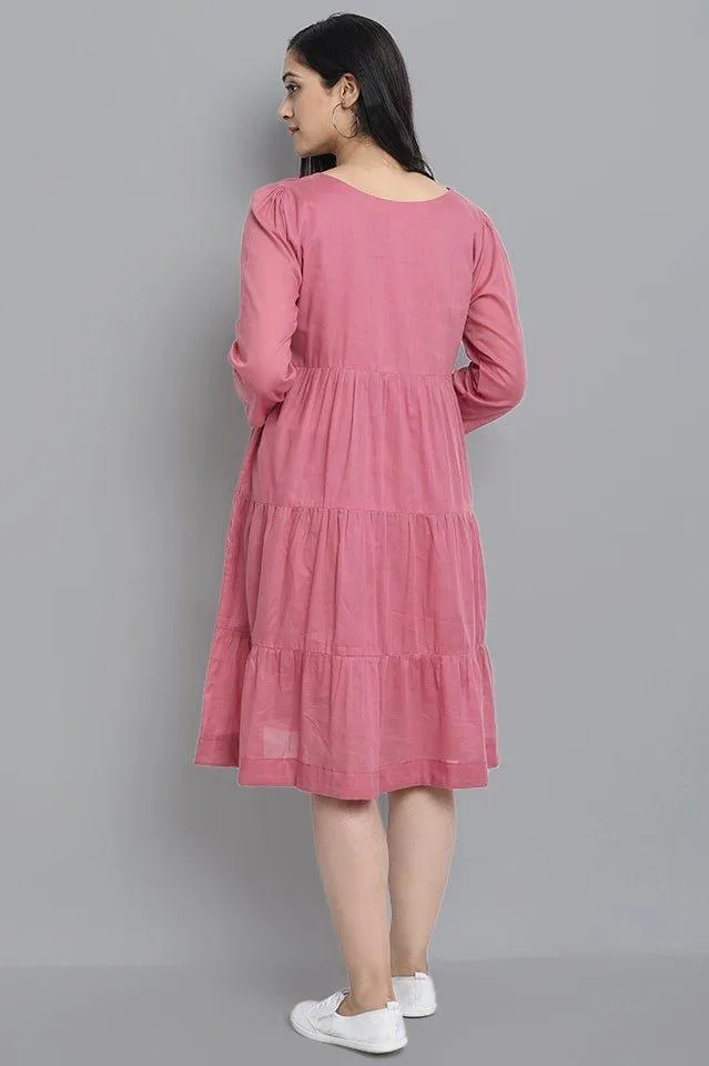 Pink Mul Cotton Graduated Short Dress