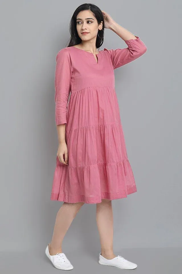 Pink Mul Cotton Graduated Short Dress