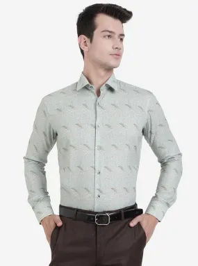 Pista Green Printed Slim Fit Party Wear Shirt | JB Studio