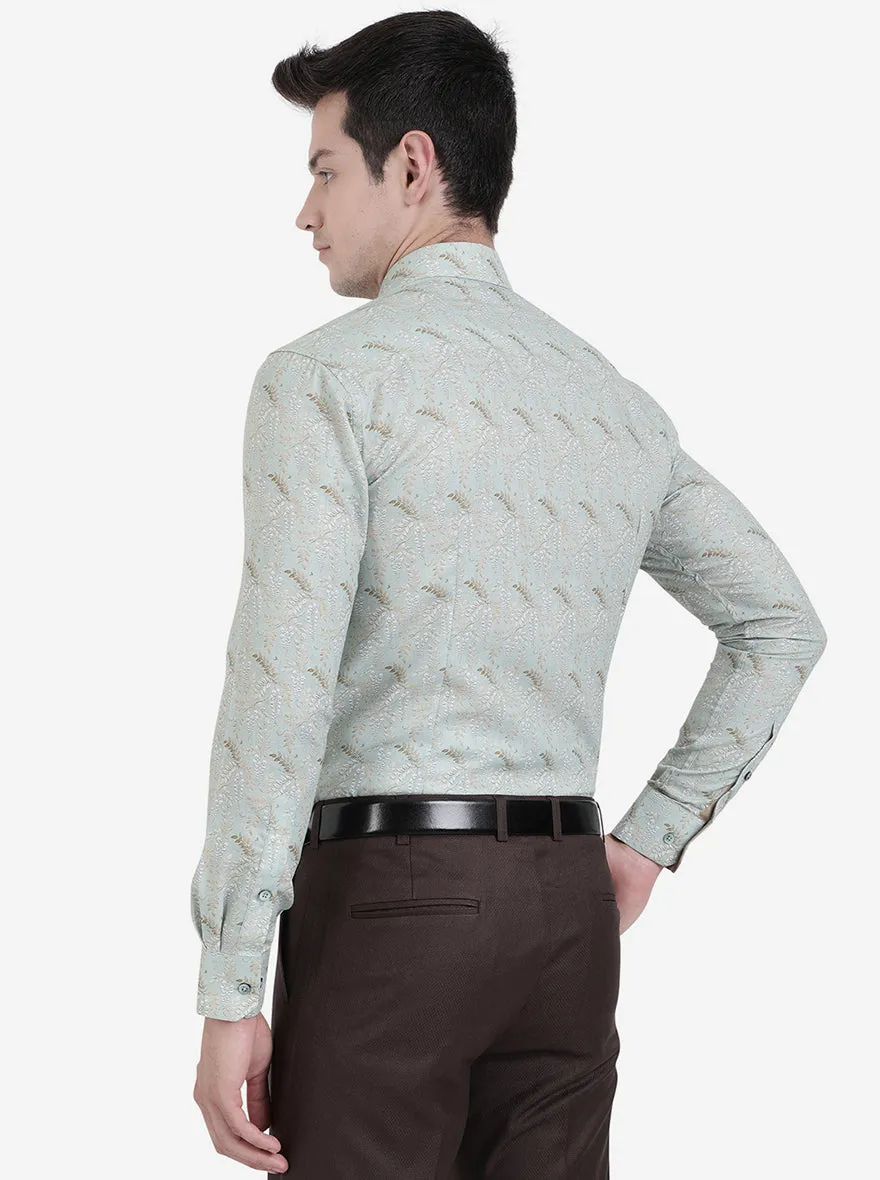 Pista Green Printed Slim Fit Party Wear Shirt | JB Studio
