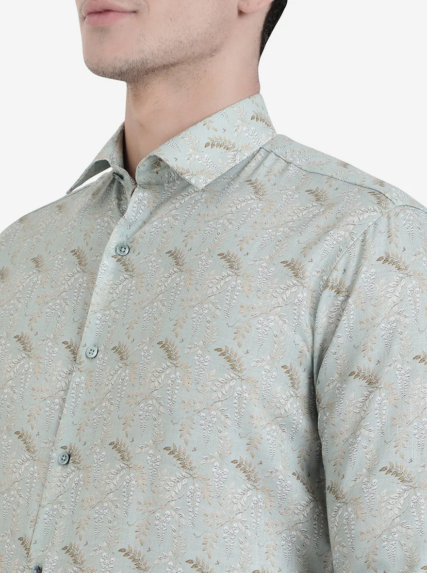 Pista Green Printed Slim Fit Party Wear Shirt | JB Studio