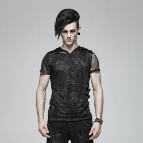 Punk Print Short Sleeve Hooded T-shirt WT-560TDM