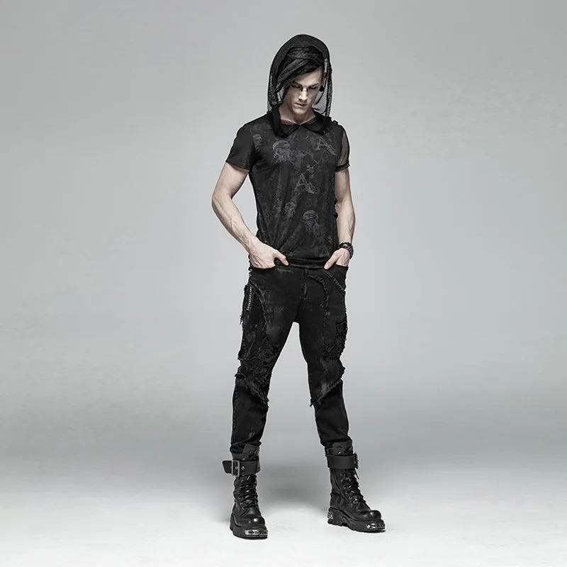 Punk Print Short Sleeve Hooded T-shirt WT-560TDM