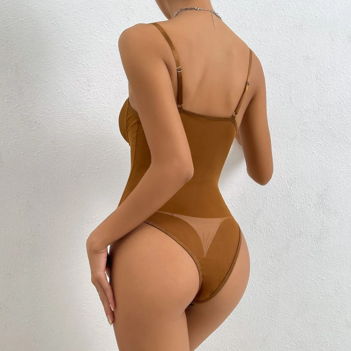 Sexy Striped Seethrough Mesh Lace Underwired Sleeveless Bodysuit