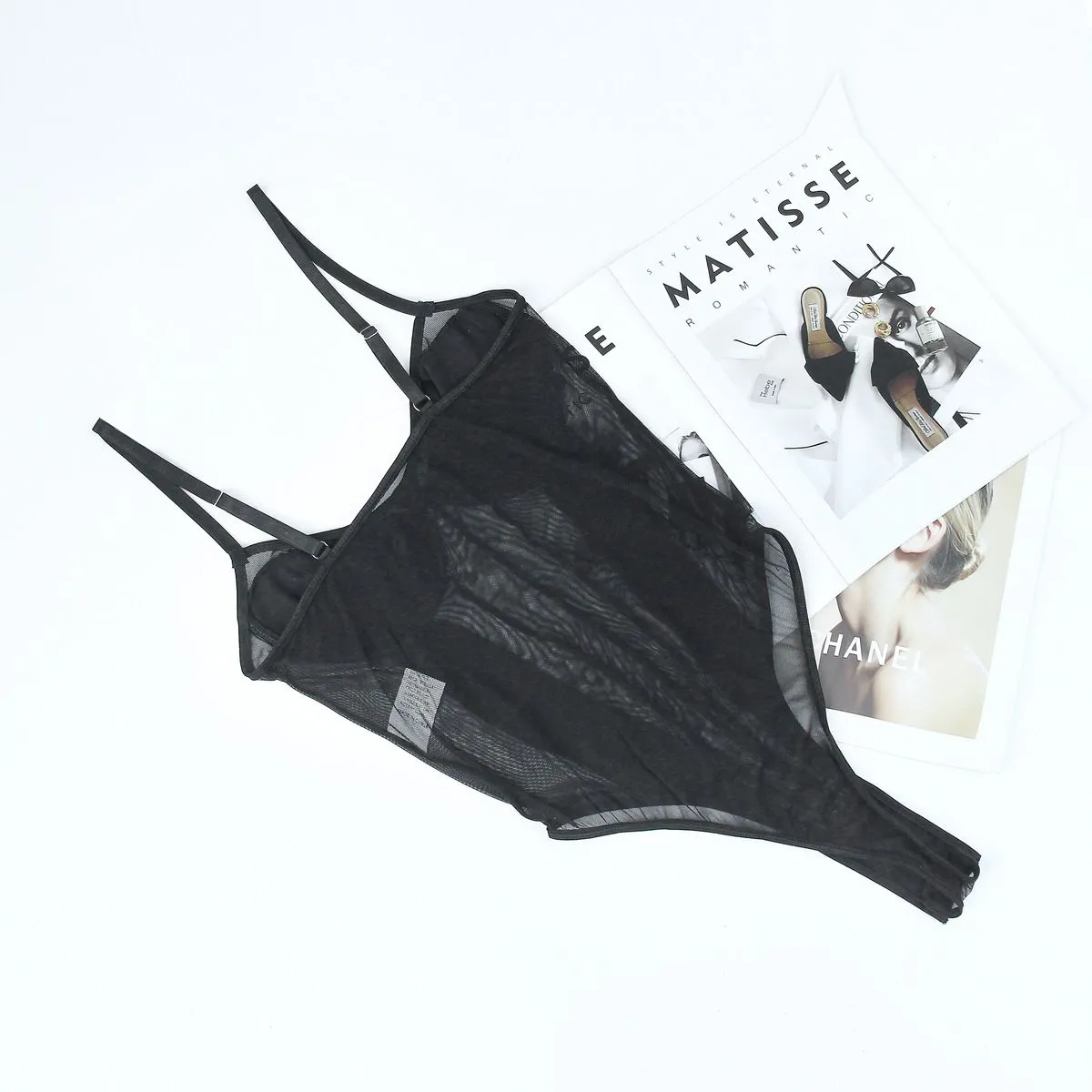 Sexy Striped Seethrough Mesh Lace Underwired Sleeveless Bodysuit