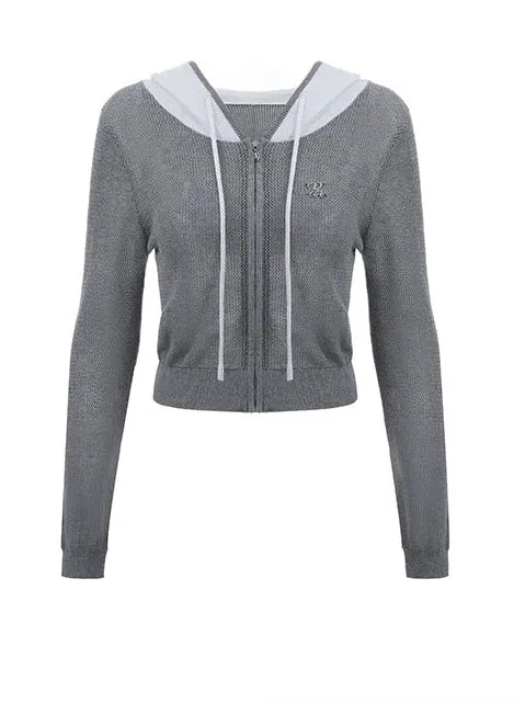 Sheer Zip Mesh Knit Short/Long Hoodie