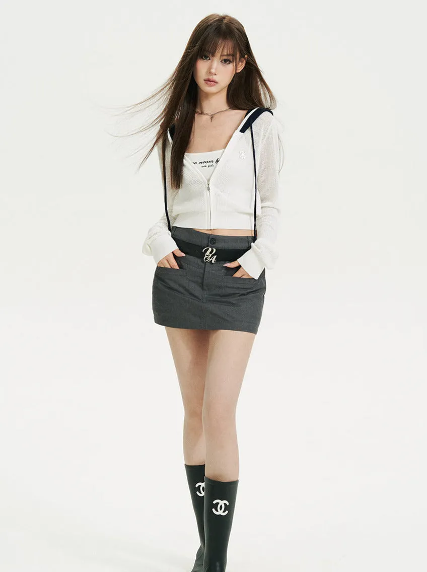Sheer Zip Mesh Knit Short/Long Hoodie