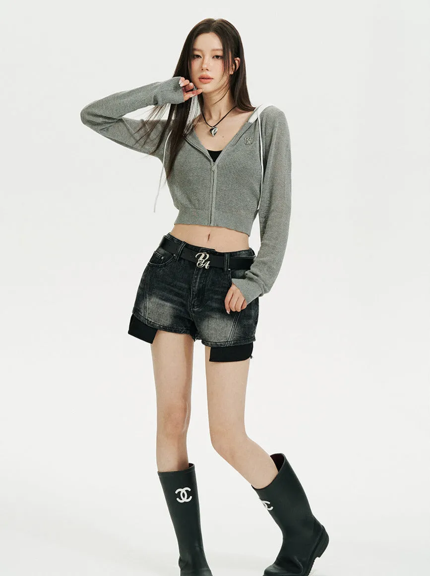 Sheer Zip Mesh Knit Short/Long Hoodie