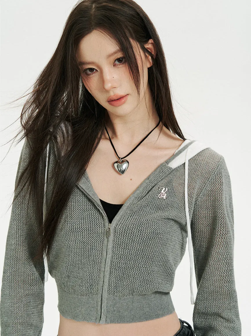 Sheer Zip Mesh Knit Short/Long Hoodie