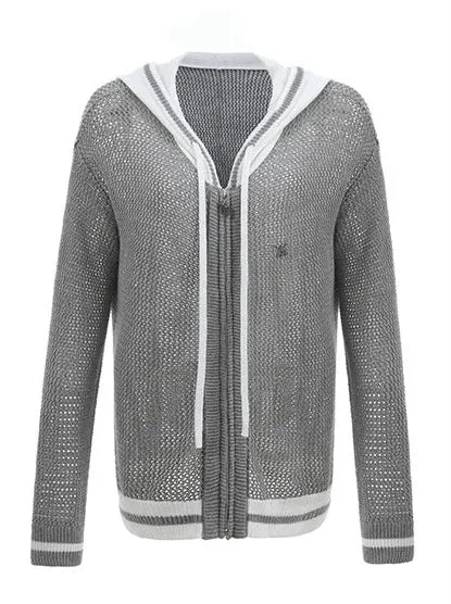 Sheer Zip Mesh Knit Short/Long Hoodie