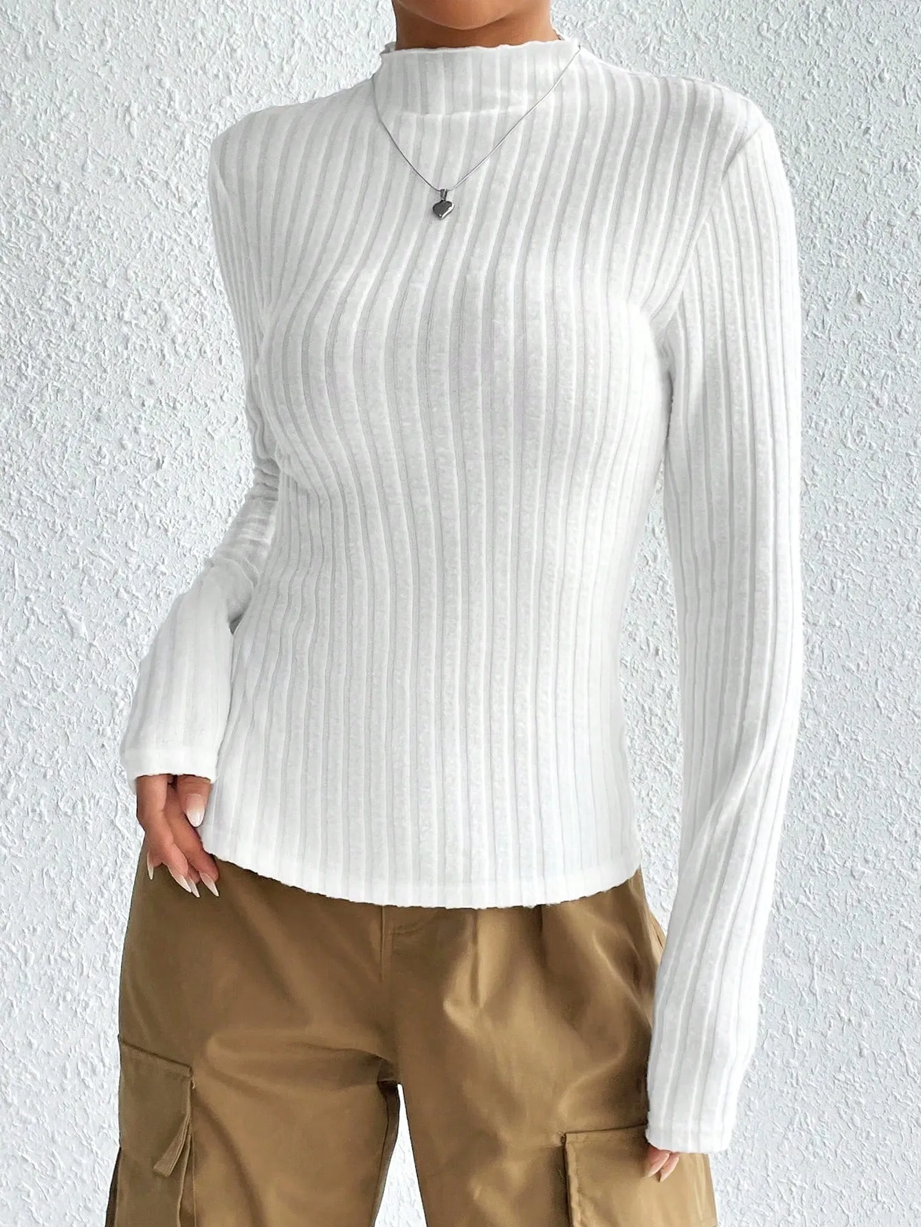 SHEIN Mock Neck Ribbed Knit Tee