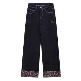 Sneakerhill® Baggy Black Jeans Leopard Patchwork