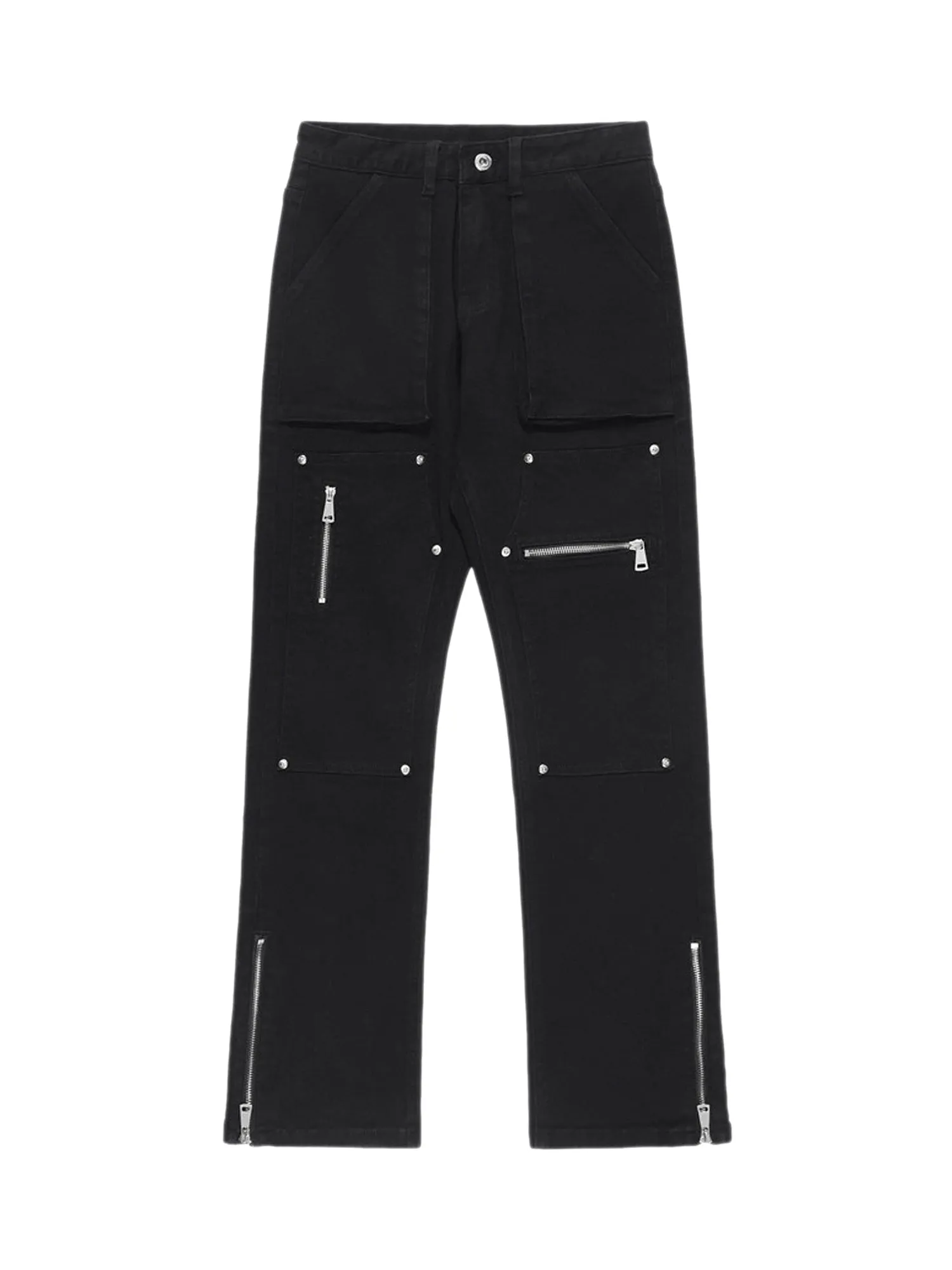 Sneakerhill High Street Zipper Patchwork Pocket Denim Pants