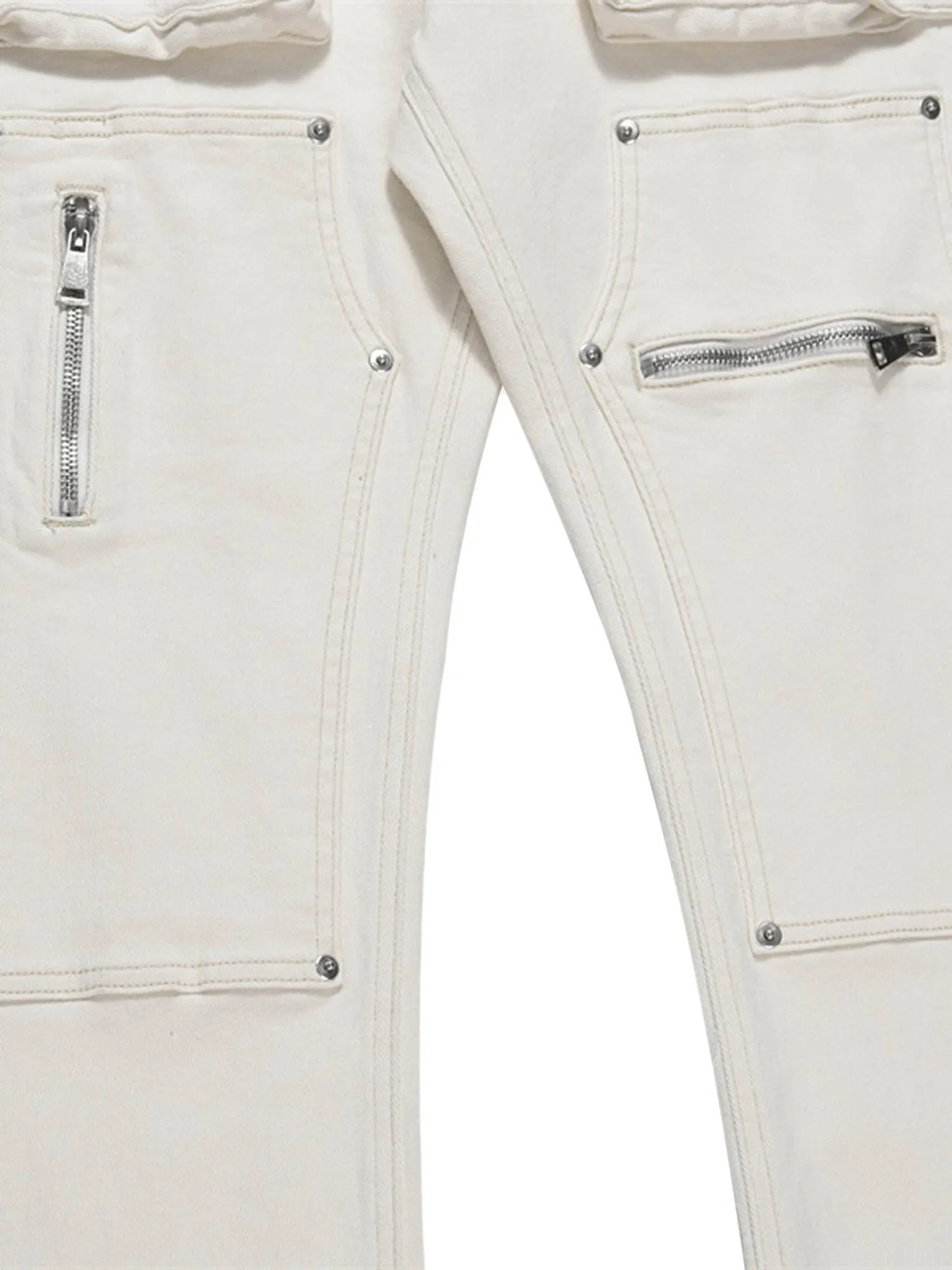 Sneakerhill High Street Zipper Patchwork Pocket Denim Pants
