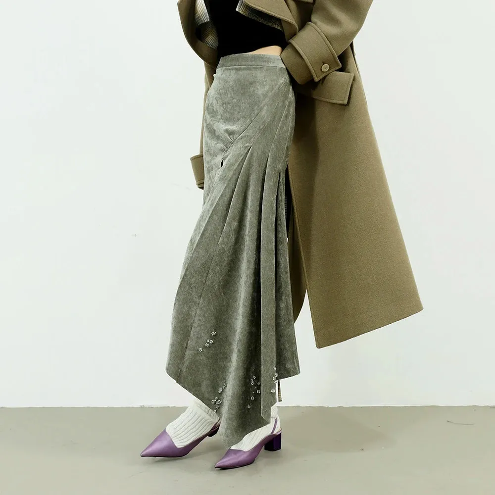 Solid Spliced Folds Skirts For Women High Waist Irregular Split Chic Streetwear Casual Skirt Female Fashion
